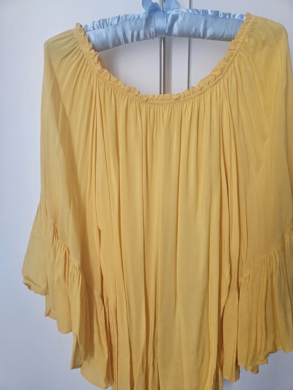 Elan Yellow Off-Shoulder Ruffle Tunic